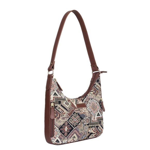 Geometric Pattern Tapestry Fabric Hobo Bag For Women | Shoulder Sling Bag - Picture 8 of 9